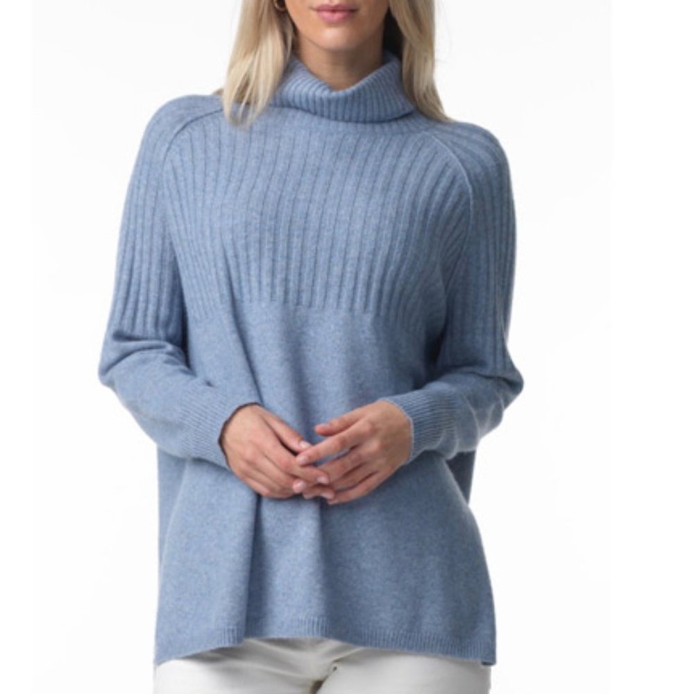Zaket & Plover Merino Wool Rib Knit Sweater Blue Oversized Quiet Luxury Basic-M
